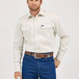 Men's Wrangler COWBOY CUT® FIRM FINISH TWILL WESTERN SNAP WORK SHIRT (Stone)